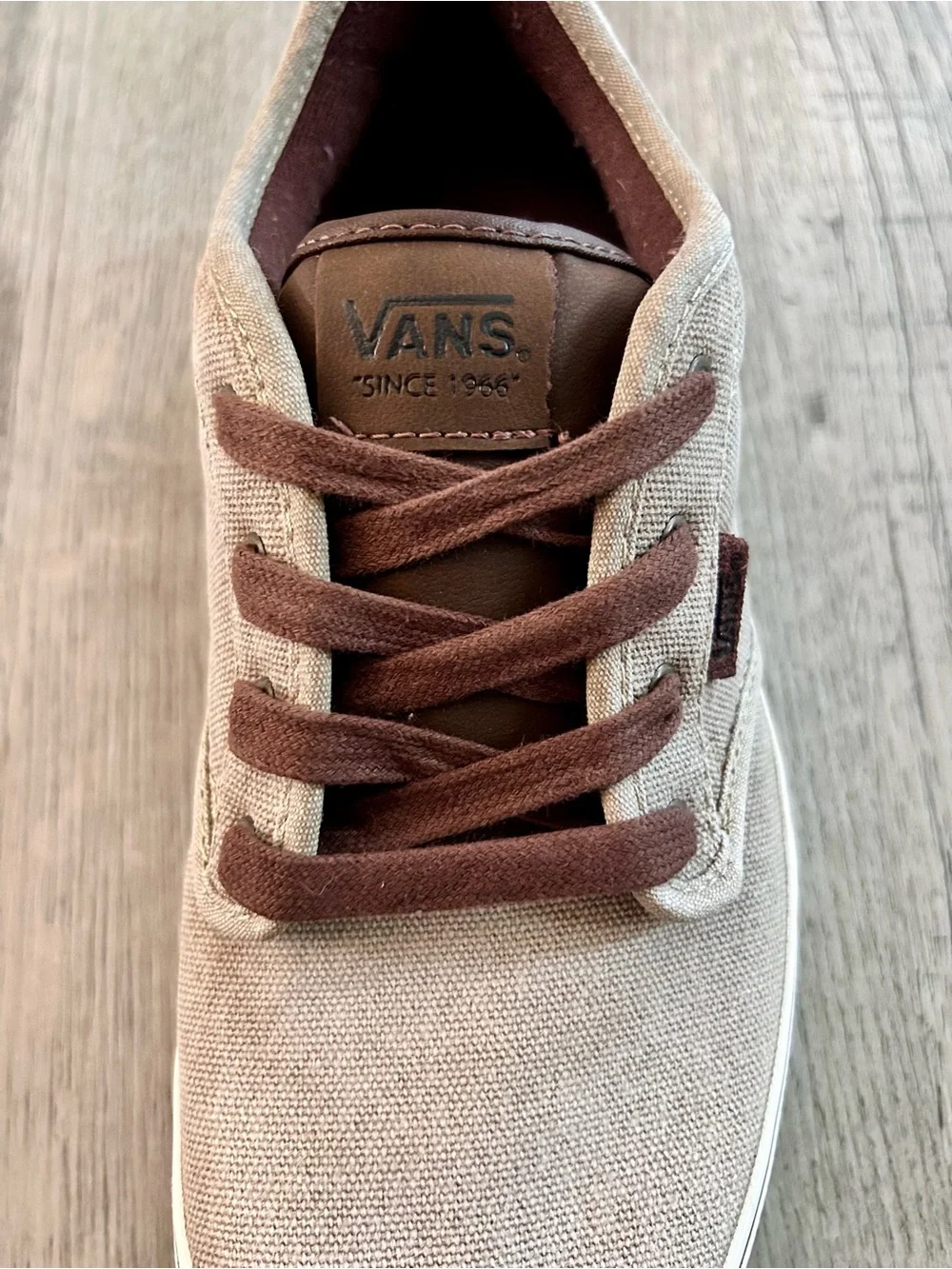 Vans Beige Canvas Low-Top Sneakers with Brown Accents